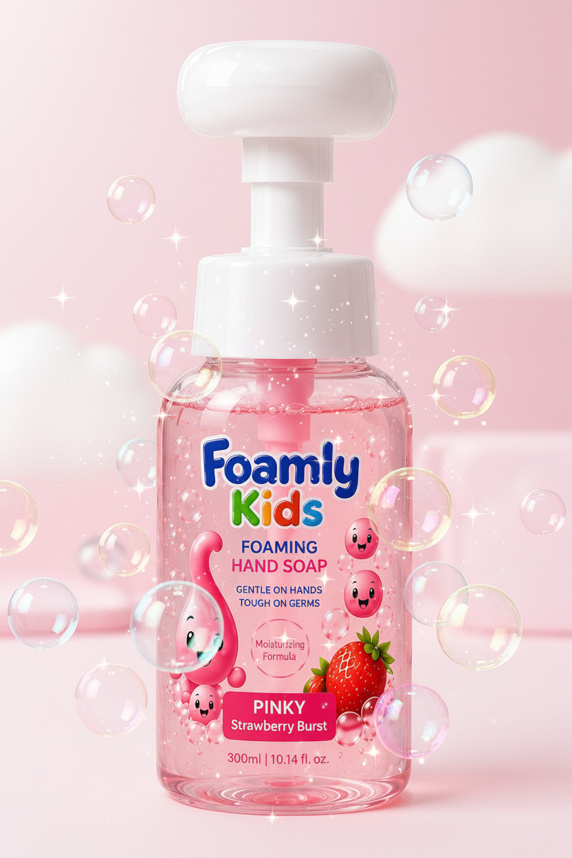 Pinky Strawberry Burst Foaming Hand Soap with fun bubbles and sparkles